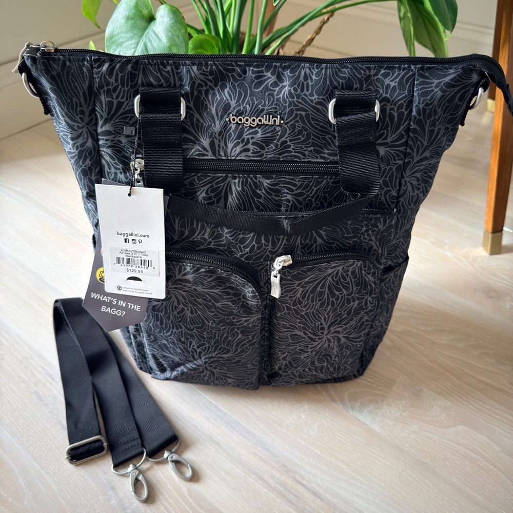 Baggallini All Set 3 In 1 Tote Backpack - Midnight Blossom